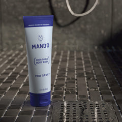 Rich foam texture of Mando Odor Shield Body Wash on skin