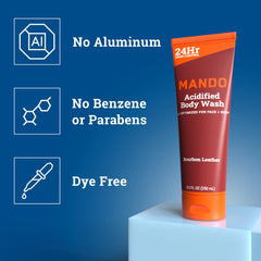 Mando Odor Shield Mandelic acid ingredient close-up emphasizing skin-safe cleansing