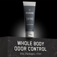 Mando Odor Shield packaging on display underscoring fragrance-free, skin-safe design.