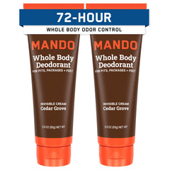 Mando Cedar Grove whole-body deodorant tube shows long-lasting odor control.
