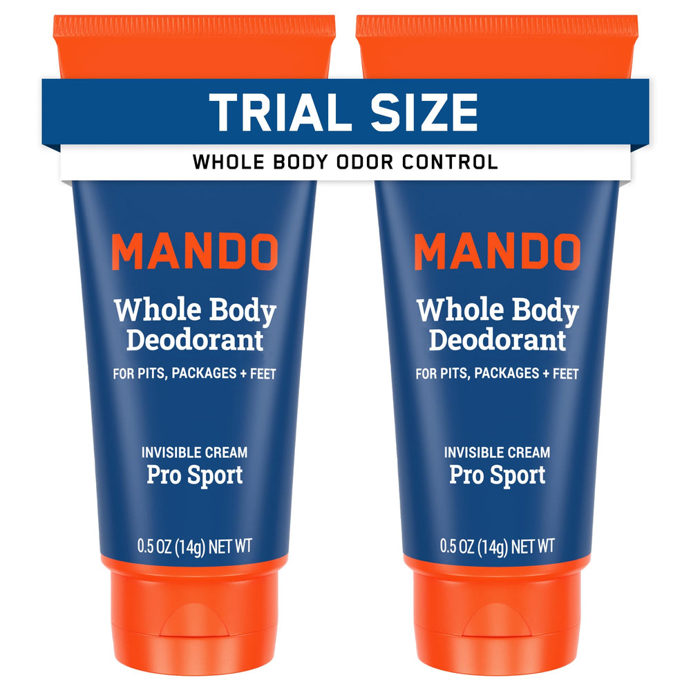 Mando whole body deodorant mini tube front view, compact travel size for odor control.