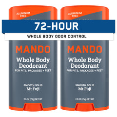 Mando whole body deodorant stick in Mt Fuji packaging for all-day odor control.