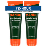 Mando whole body deodorant tube front view showing packaging and branding for all-day odor control.