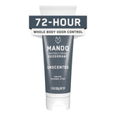 Mando whole-body deodorant unscented tube ready for all-day odor control.