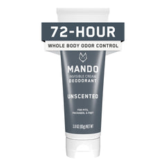 Mando whole-body deodorant unscented tube ready for all-day odor control.