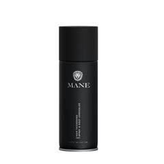 MANE Hair Thickening Fiber Spray grey bottle showing instant fullness.
