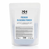 MANE HEAD blue premium bleach powder bottle shows even coverage for subtle or bold lightening.