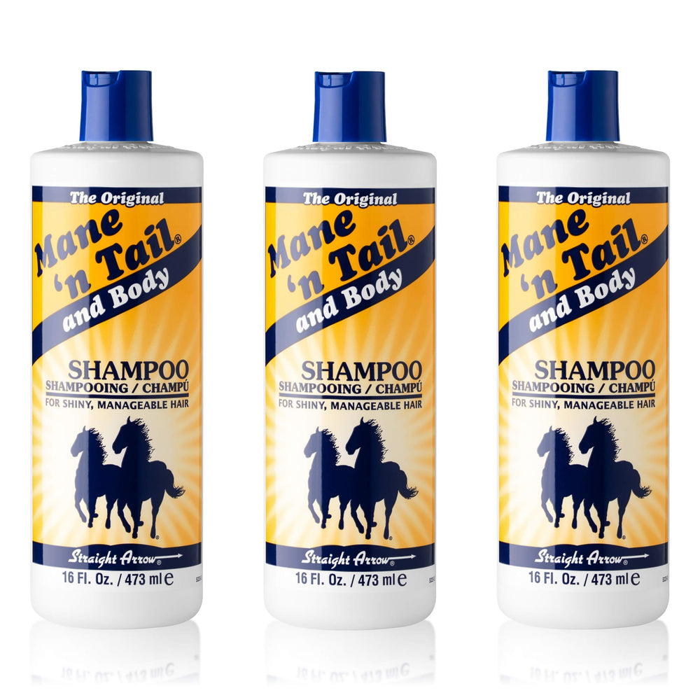 Mane 'n Tail original formula shampoo bottle close-up showing moisture and shine.