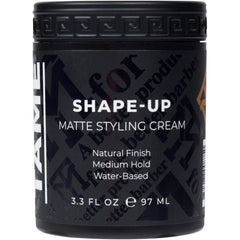 Mane Tame Shape-Up Matte Styling Cream bottle showing natural hold.