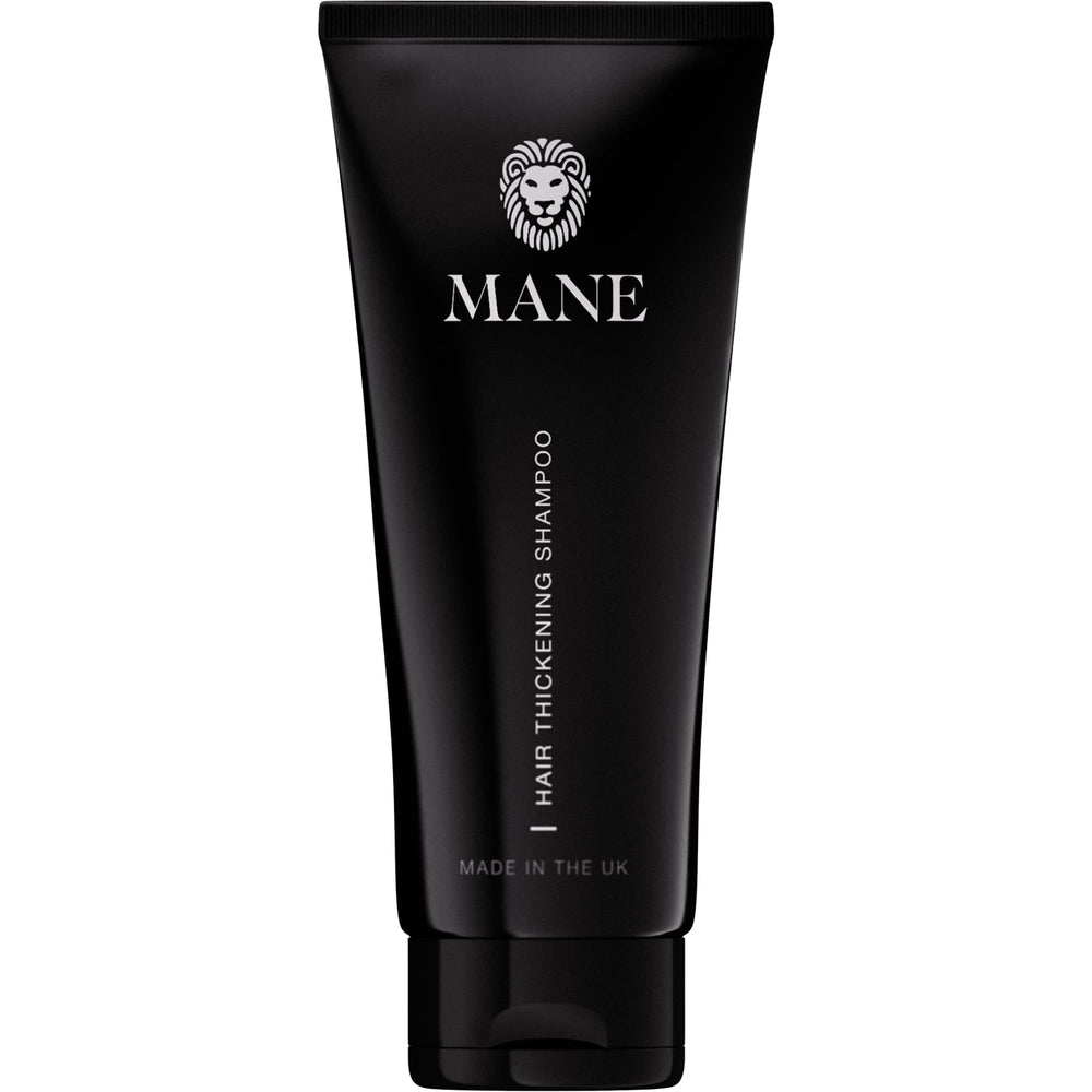 MANE Thickening Biotin Shampoo bottle front view for fuller-looking hair.