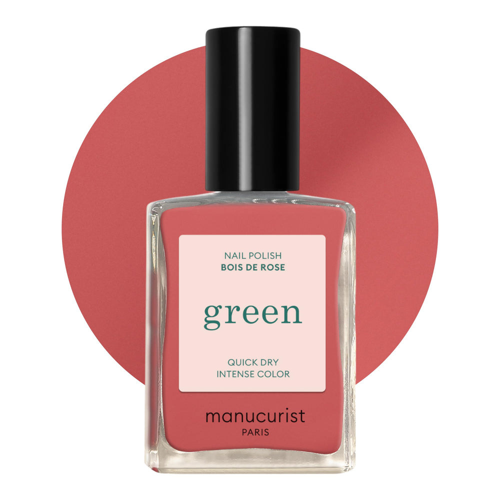 Manucurist Green Bois de Rose bottle shows dusty pink shade with quick-dry glaze.