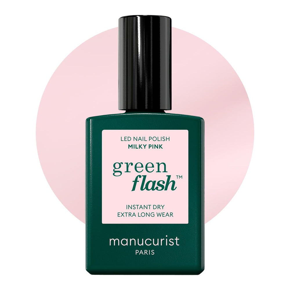 Manucurist Green Flash milky pink bottle shows rich color and lasting shine.