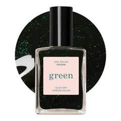 Manucurist Green Poison bottle with glitter delivers vibrant forest-green color.