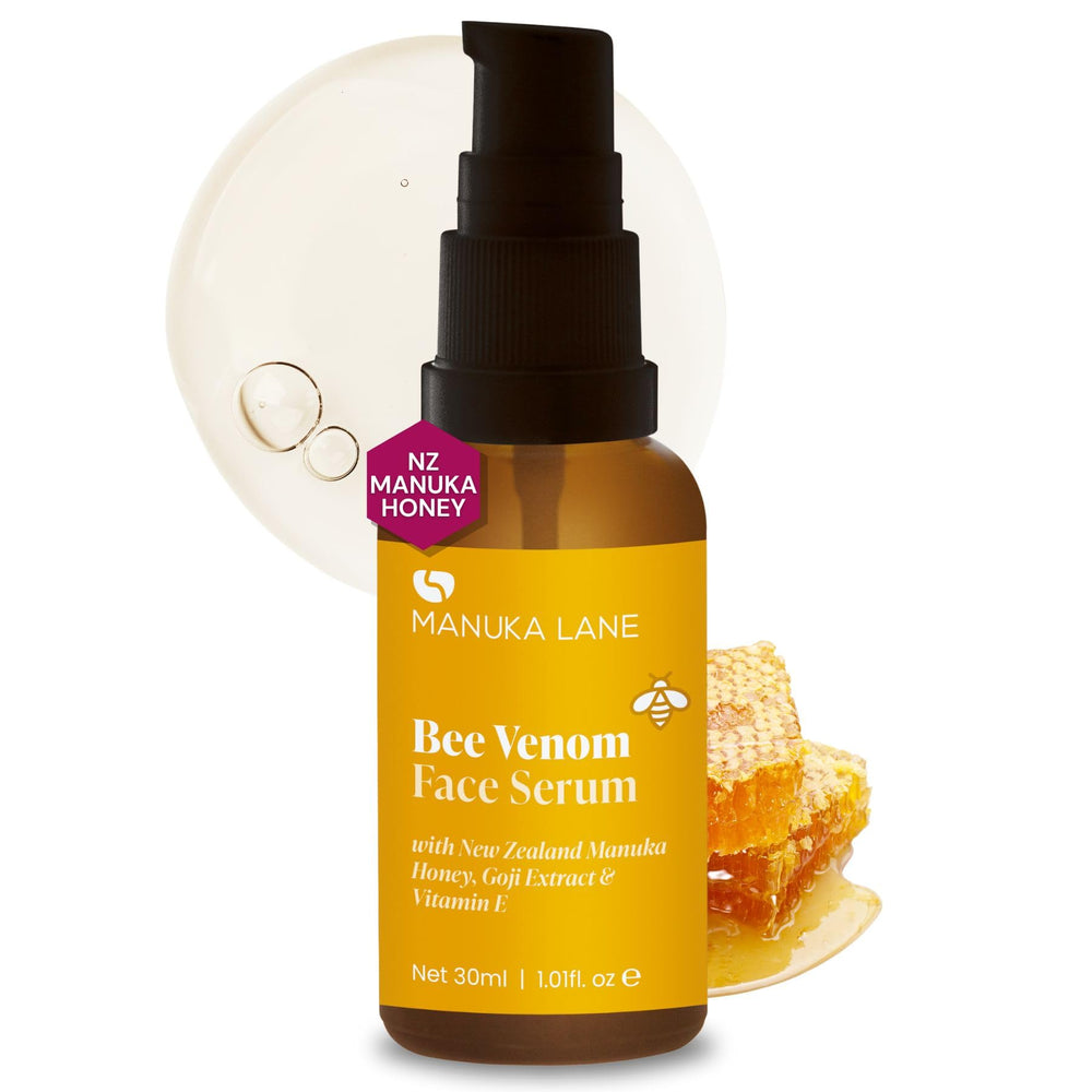 Manuka Lane Bee Venom Serum bottle ready for daily skin nourishment.