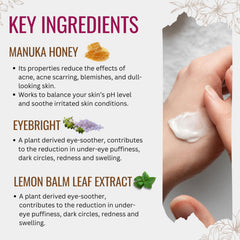 Manuka Lane Vitamin C Eye Cream label close-up shows clean, plant-based formula.