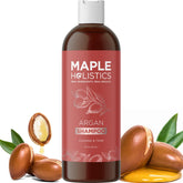 Maple Holistics Argan Oil Shampoo bottle front, sulfate-free formula for shiny hair