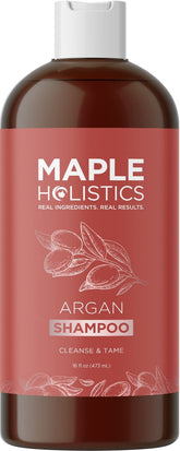 Maple Holistics Argan Oil Shampoo bottle with nourishing formula for dry hair.