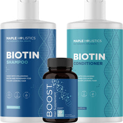 Maple Holistics Biotin Shampoo bottle pour for easy daily hair care routine