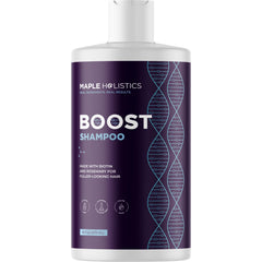 Maple Holistics Biotin Shampoo bottle pouring for volumized hair