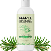 Maple Holistics Tea Tree Conditioner bottle shows sulfate-free formula for dry hair.