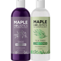 Maple Holistics Tea Tree Sage Rosemary Shampoo bottle showcasing clarifying formula for dry scalp