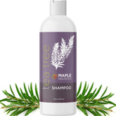 Maple Holistics Tea Tree Shampoo bottle pour clarifies oily scalp with a refreshing tea tree scent