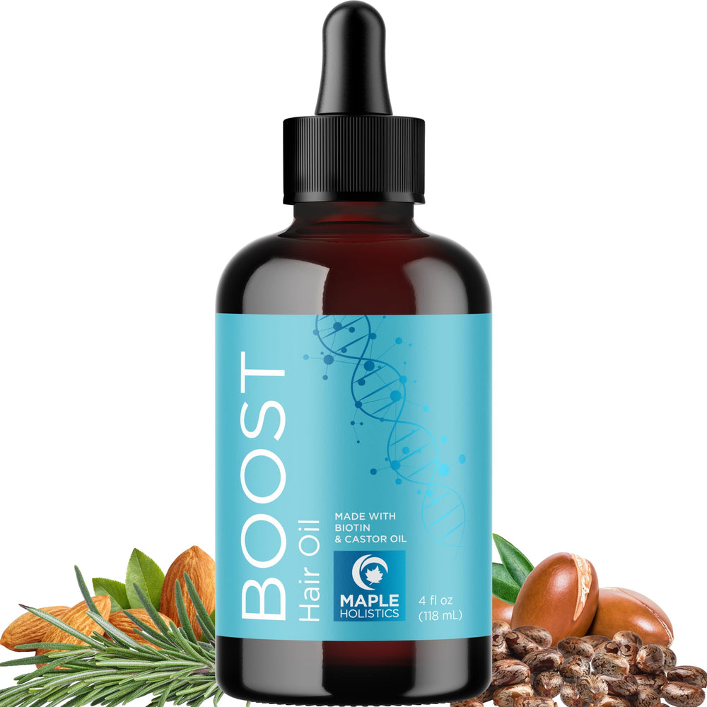Maple Holistics volumizing rosemary hair oil bottle for lightweight hydration