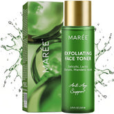 MAREE Exfoliating Toner bottle pour demonstrates easy application and refreshing feel