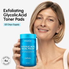 MAREE Glycolic Pads exfoliation action smooths dull texture.