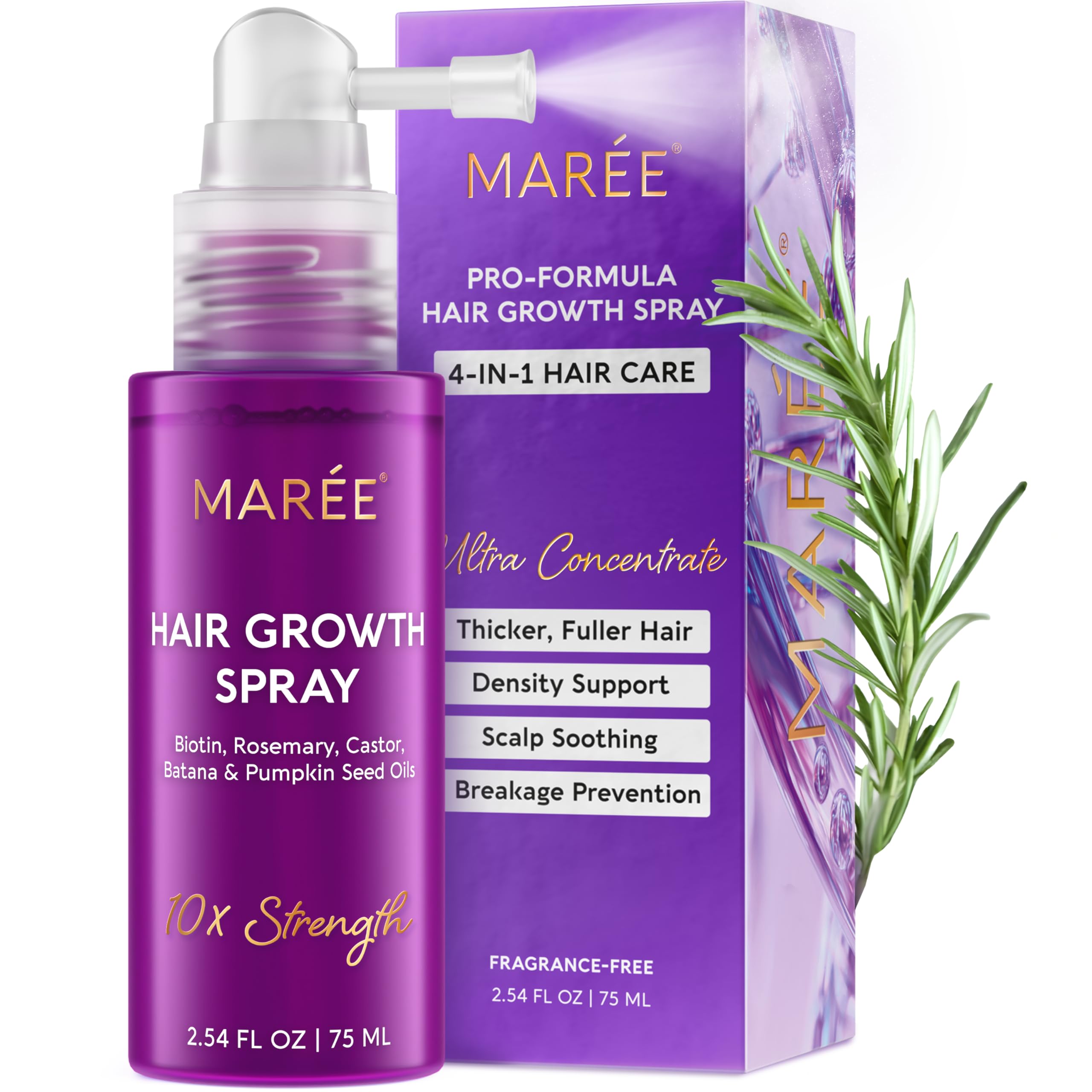 MAREE Hair Growth Spray bottle—lightweight root mist for scalp care.