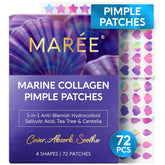 MAREE Star Pimple Patches on skin closeup show star design absorbing oil for a clearer look.