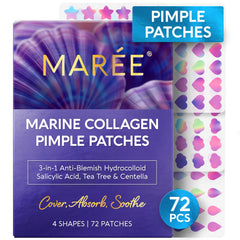 MAREE Star Pimple Patches on skin closeup show star design absorbing oil for a clearer look.