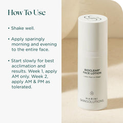 Packaging of Bioclear Face Lotion shows cruelty-free and USA-made credentials.