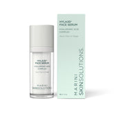 Marini SkinSolutions Hyla3D bottle closeup showing lasting hydration for all skin types.