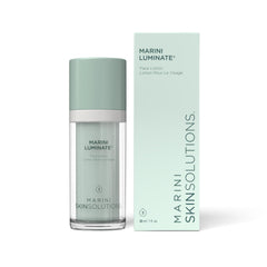 Marini SkinSolutions Luminate bottle front with premium packaging and non-hydroquinone brightening promise