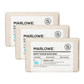 MARLOWE No. 102 body scrub bar close-up highlights gritty texture for exfoliation.