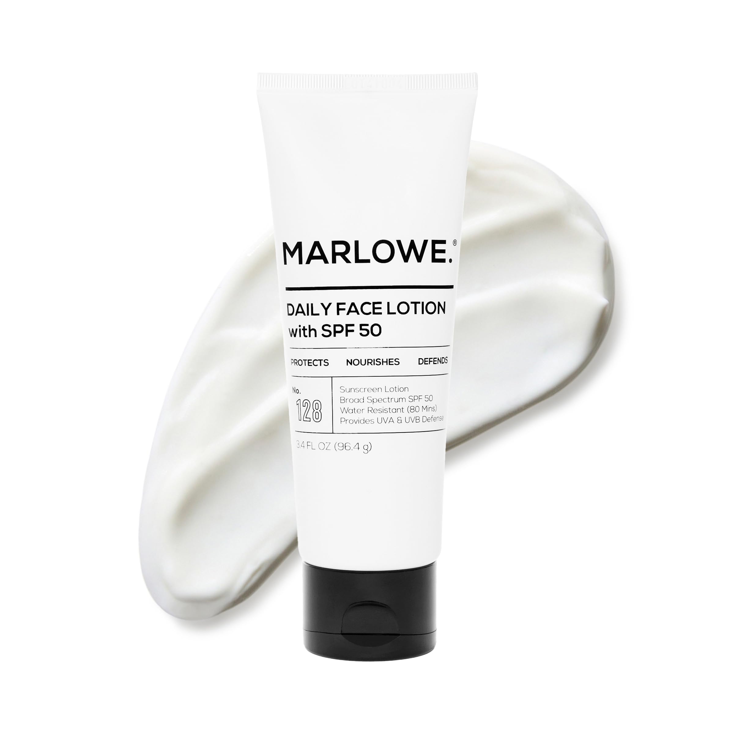 MARLOWE No. 128 SPF 50 face lotion front view for daily protection.