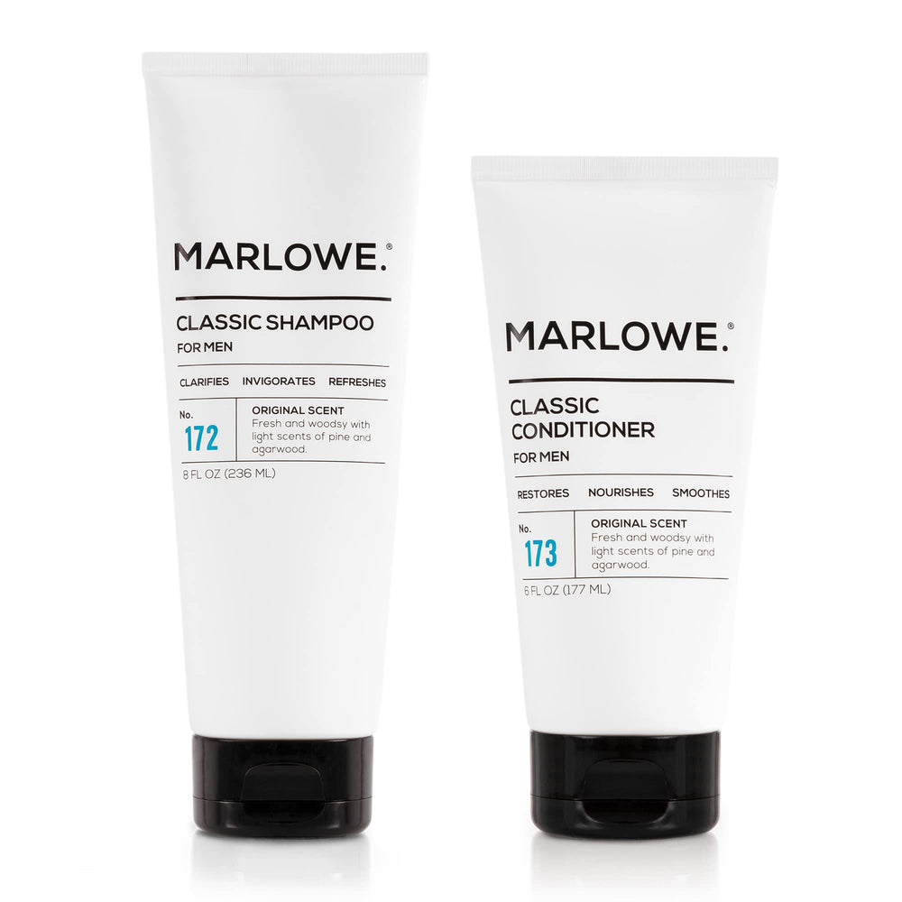 MARLOWE No.172 shampoo bottle on shelf promotes clean, hydrated hair.