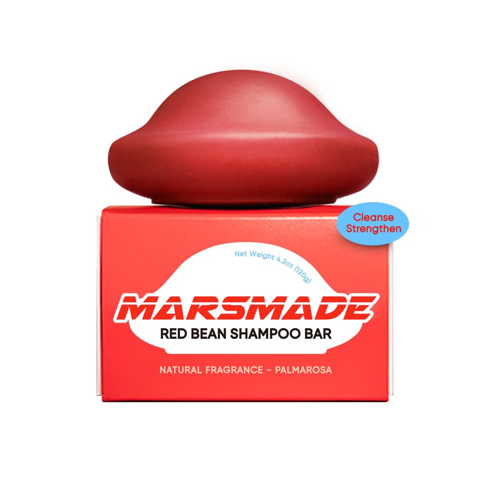 Mars Made Red Bean Shampoo Bar packaging close-up shows eco-friendly design.