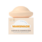 Marsmade Castor Oil Shampoo Bar packaging showcases eco-friendly bottle-free design.
