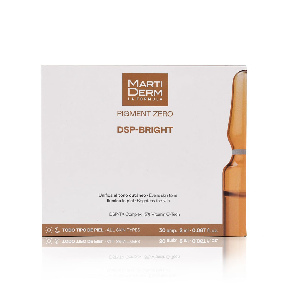Martiderm Pigment Zero DSP-Bright ampoules box shown for at-home routine
