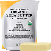 Mary Tylor Naturals Organic Shea Butter 8oz jar for skin and hair hydration.