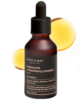Mary&May Idebenone Blackberry Serum bottle highlights antioxidant skincare benefits.