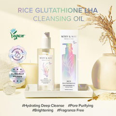 Rice cleansing oil emulsion transforms with water into a milky rinse