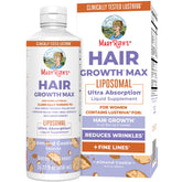MaryRuth's Hair Growth Max Liposomal bottle on a kitchen counter for hair support.