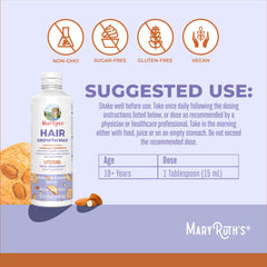 MaryRuth's Hair Growth Max Liposomal label close-up highlighting Lustriva and biotin.