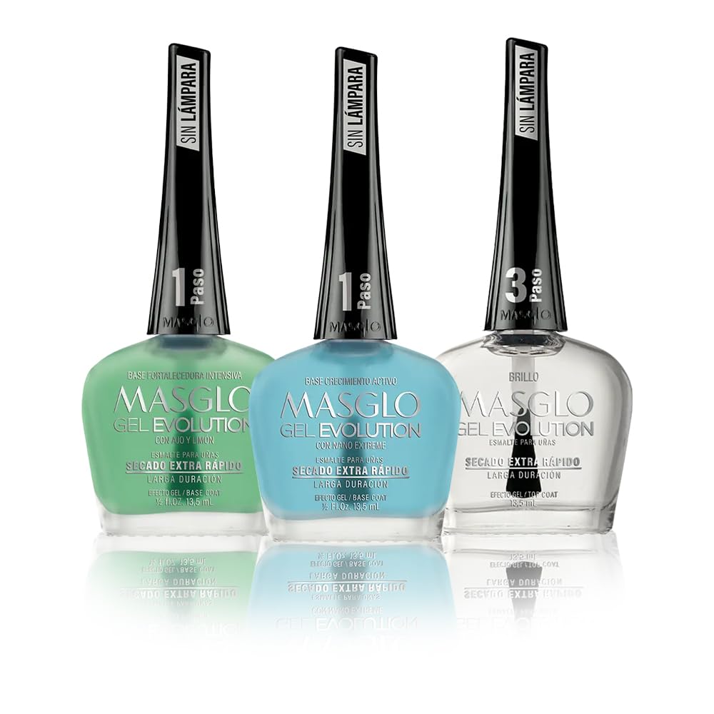 MASGLO Gel Evolution base coat bottle ready to prime nails for long-lasting color.