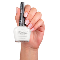 MASGLO Gel Evolution Executiva pink color bottle held, vibrant finish