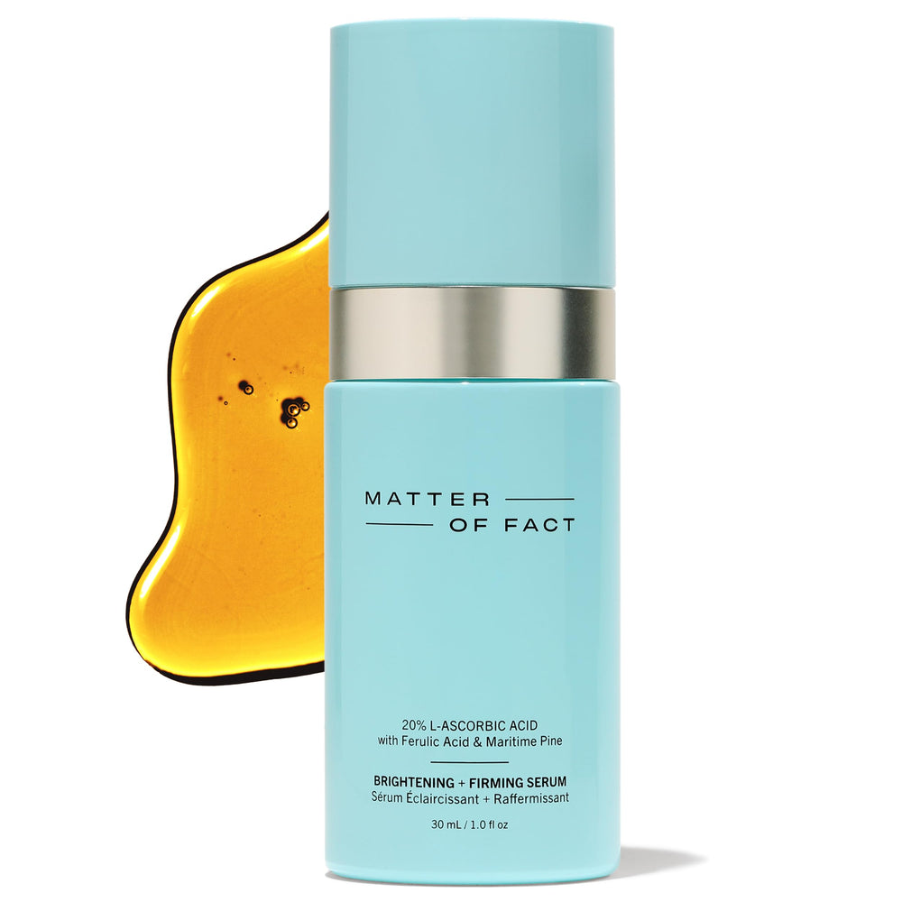 Matter of Fact Illuminating Serum bottle on a clean surface for radiant skin.