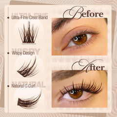 Butterfly-soft C-Curl lashes hug the lash line for a wide-awake look.